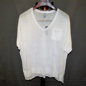 JCP White Sheer Pullover Knit Top High Low V-Neck